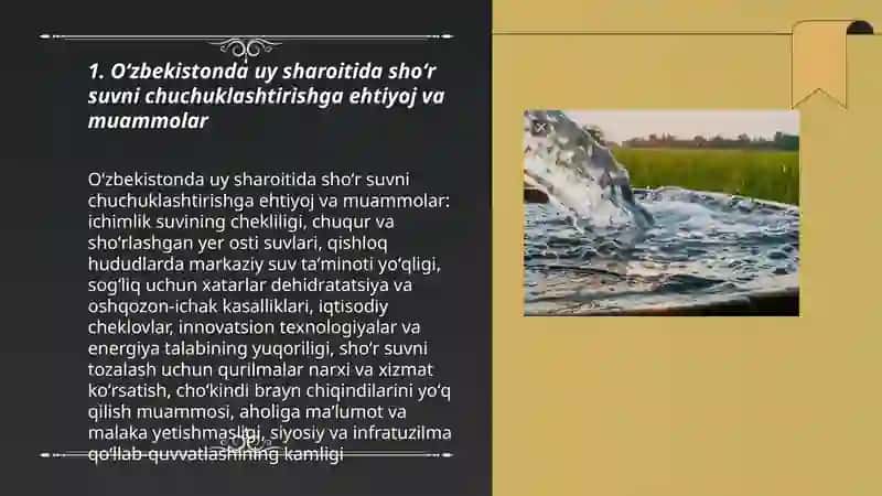 Oʻzbekiston uy shoʻr suvlari chuchuklashtirish gʻoyasini yaratish 3