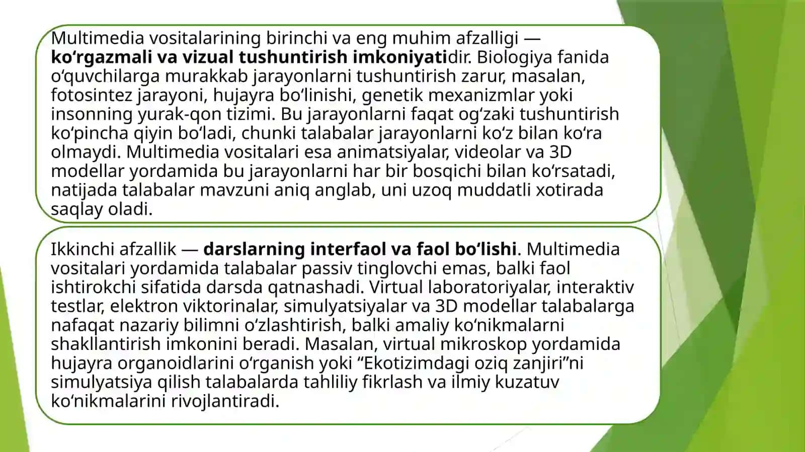 Biologiya fanini o‘qitishda multimedia vositalaridan foydalanishning afzalliklari 3
