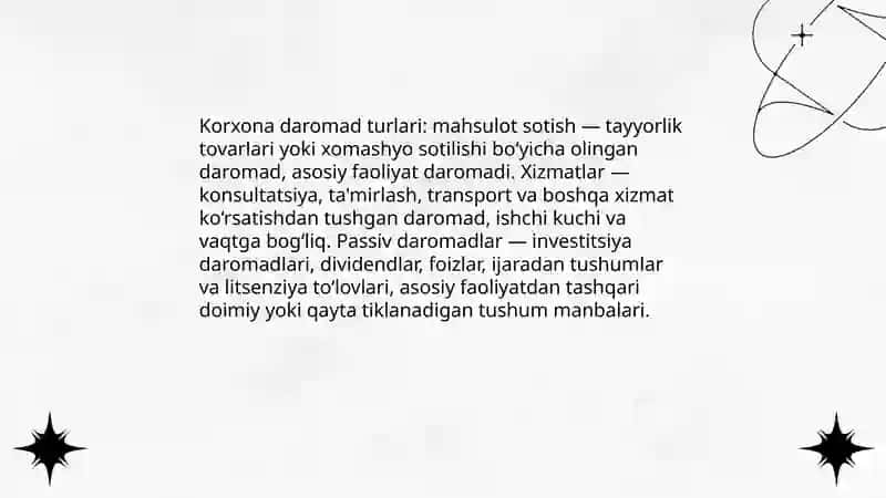 Korxona daromadi va xarajatlari 3