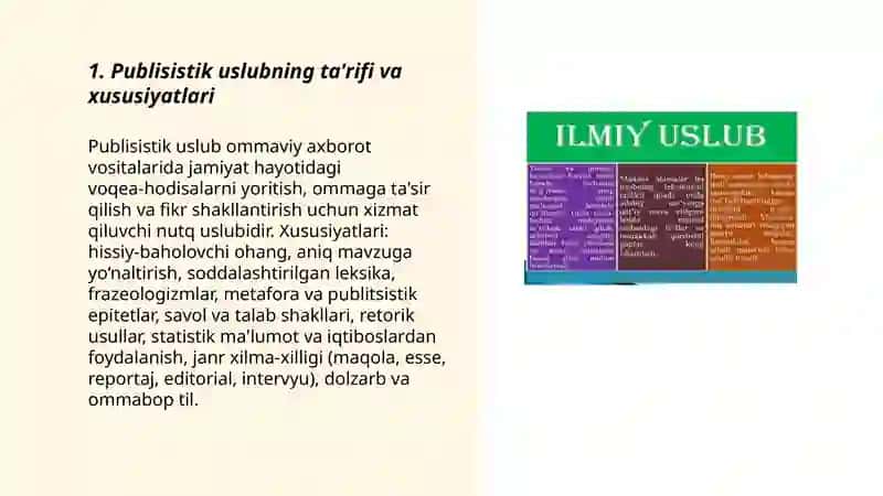 Publisistik uslub. Publisistik uslub va uning leksik-grammatik xususiyatlari. Ilmiy-ommabop maqolalar 3