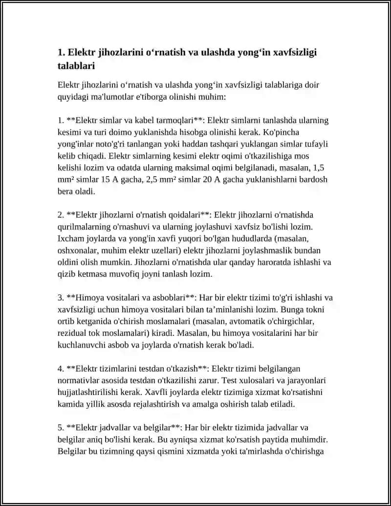 TOIFALANGAN OBEKTLARDA ELEKTR MOSLAMALARI BILAN ISHLAGANDA YONGʻIN HAVSIZLIGINI TAMINLASH CHORA TADBIRLAR 3