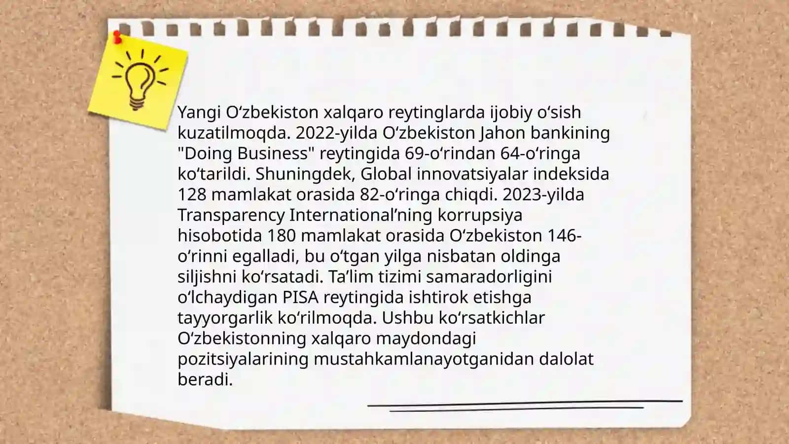 Yangi O'zbekistonning xalqaro reytinglarda ko'tarilishi 3