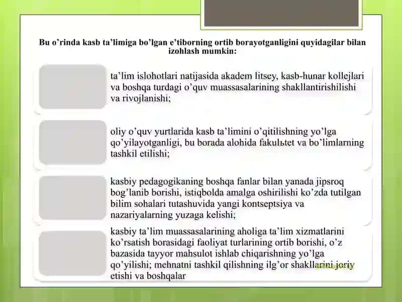 Kasbiy ta`lim sohasidagi islohotlar va yangi pedagogik texnologiyalar zaruriyati 3