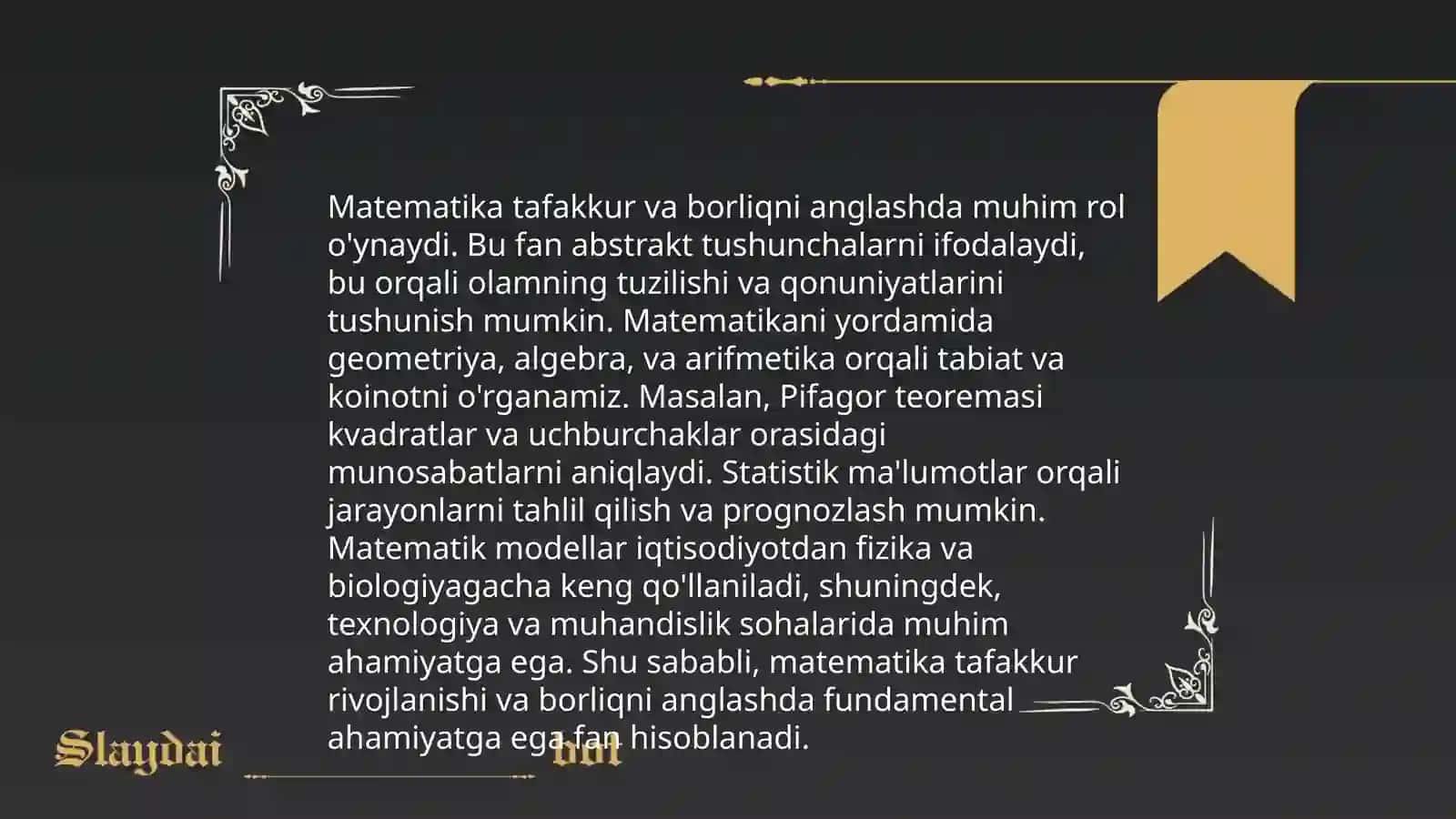 Matematikaning borliqni bilishdagi vazifasi.Matematika—fan tili 3