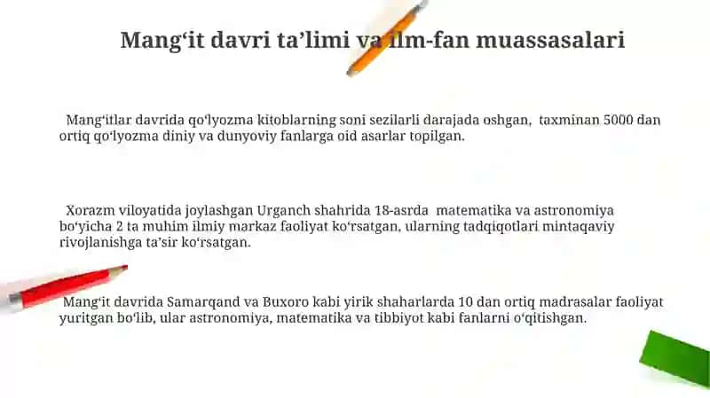 Manğitlar davrida ilm fan va madaniyat 3
