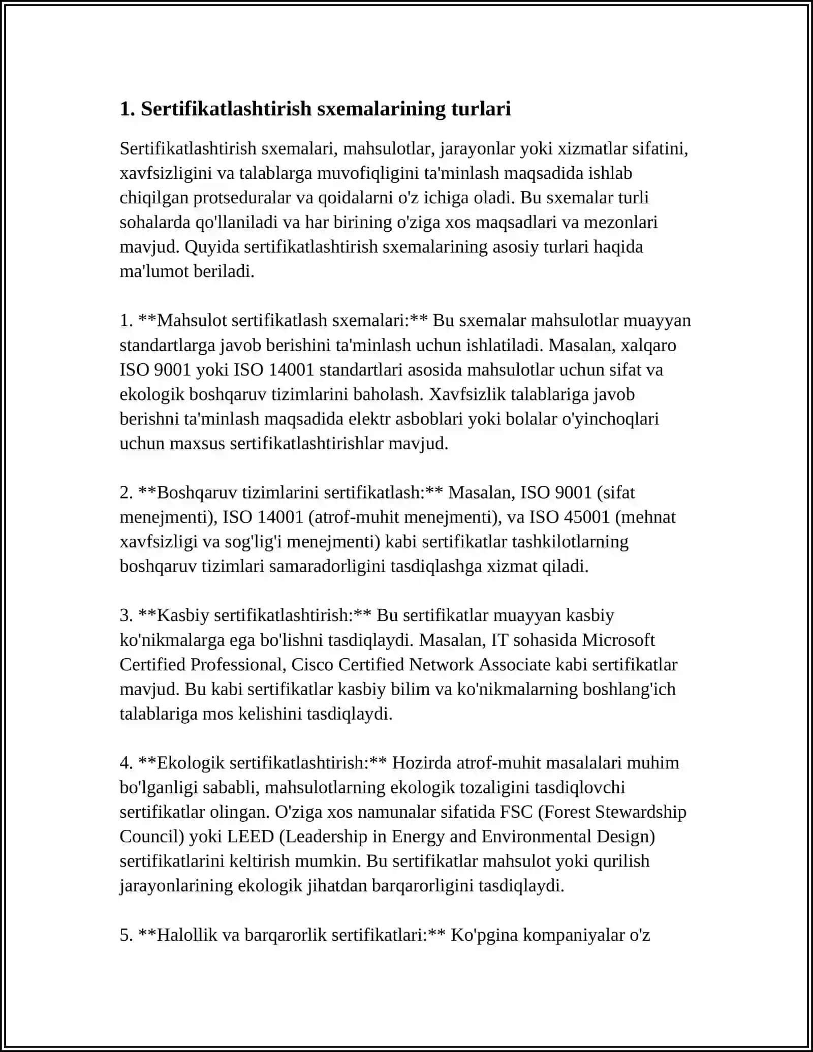 MUSTAQIL ISH Mavzu: SERTIFIKATLASHTIRISH SXEMALARINI O'RGANISH 3