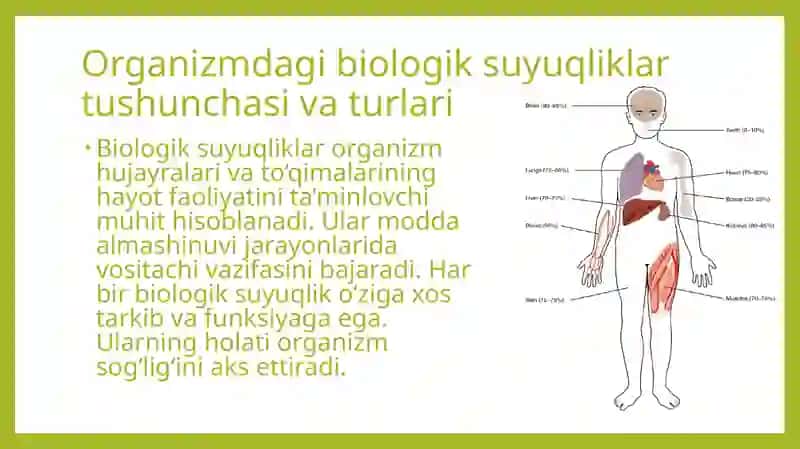 Organizming biologik suyuqliklari elektrolit va noelektrolitlar eritmalari sifatida 3