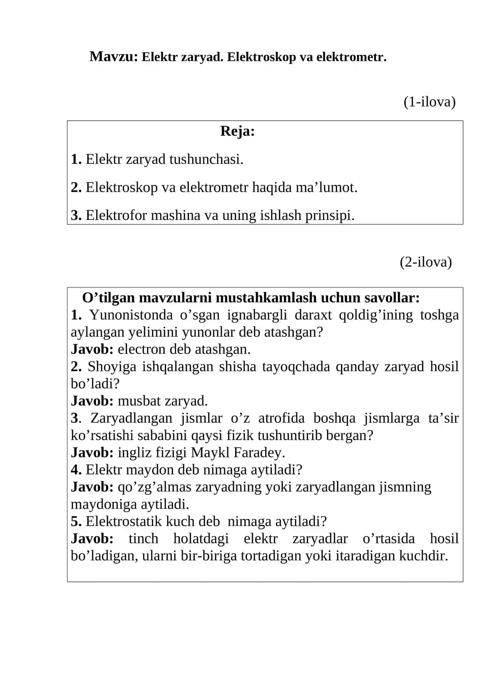 Elektr zaryad. Elektroskop va elektrometr mavzusiga oid tayypr dars ishlanmasi. 3