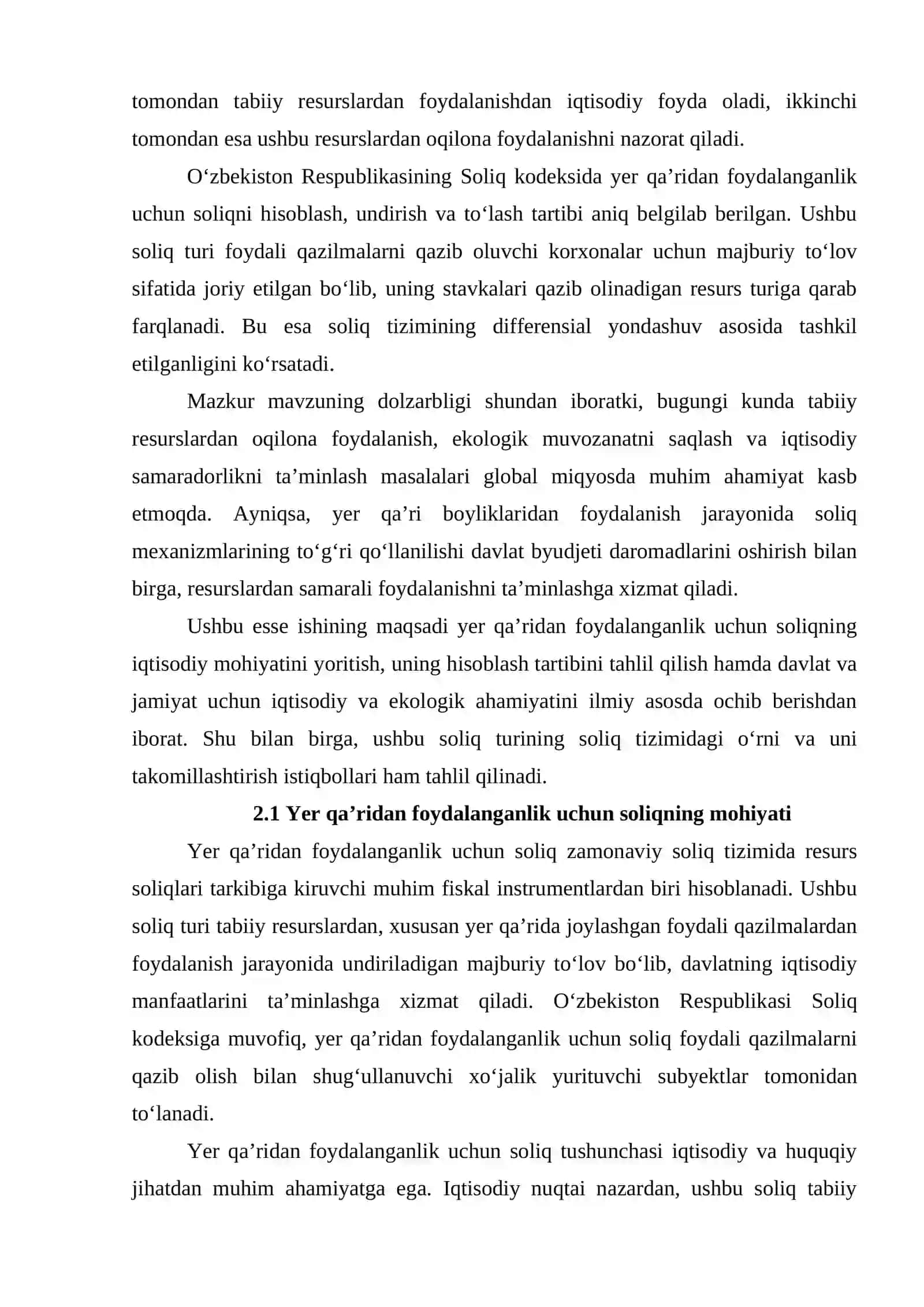 Yer qaʼridan foydalanganlik uchun soliq va uning iqtisodiy ahamiyati 3