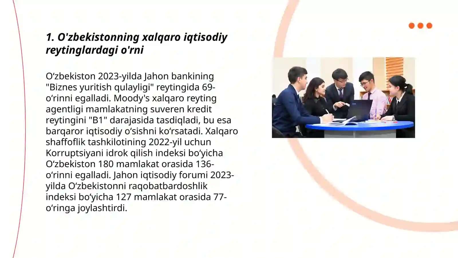 Iqtisodiy va ijtimoiy sohadagi ustuvor xalqaro reytinglar va ularga O'zbekistonning integratsiyalashuvi 3