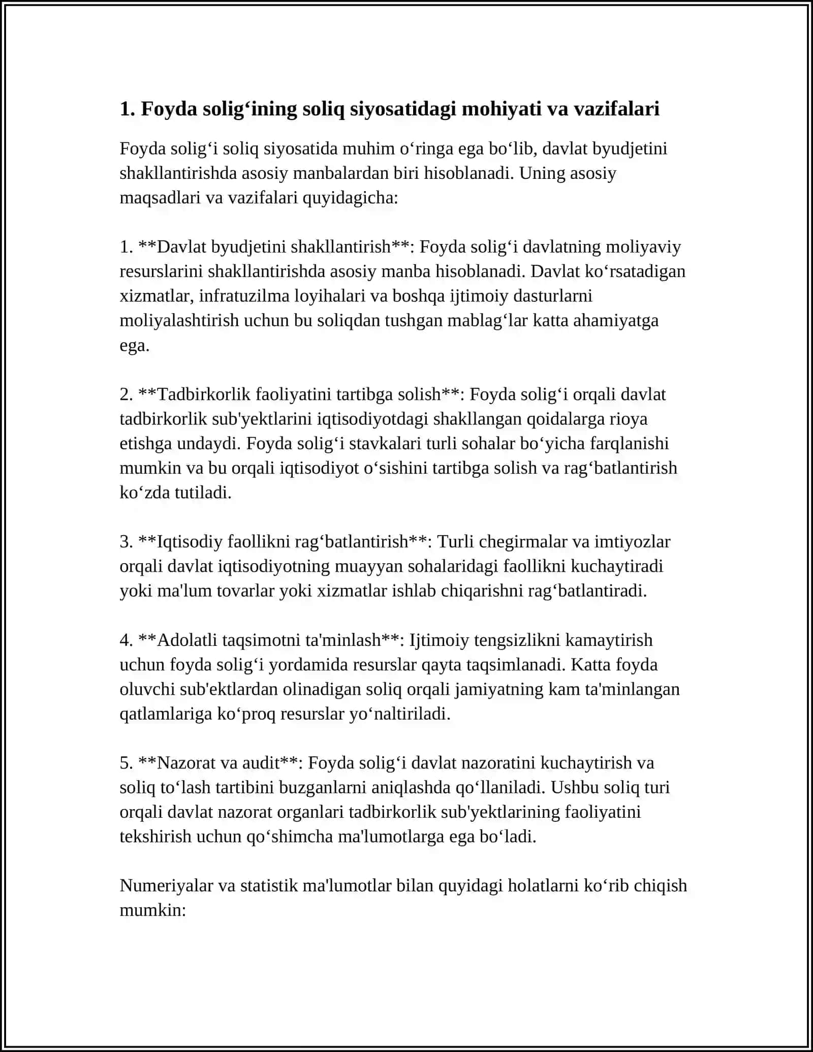 FOYDA SOLIGINING SOLIQ SIYOSATIDAGI O‘RNI 3