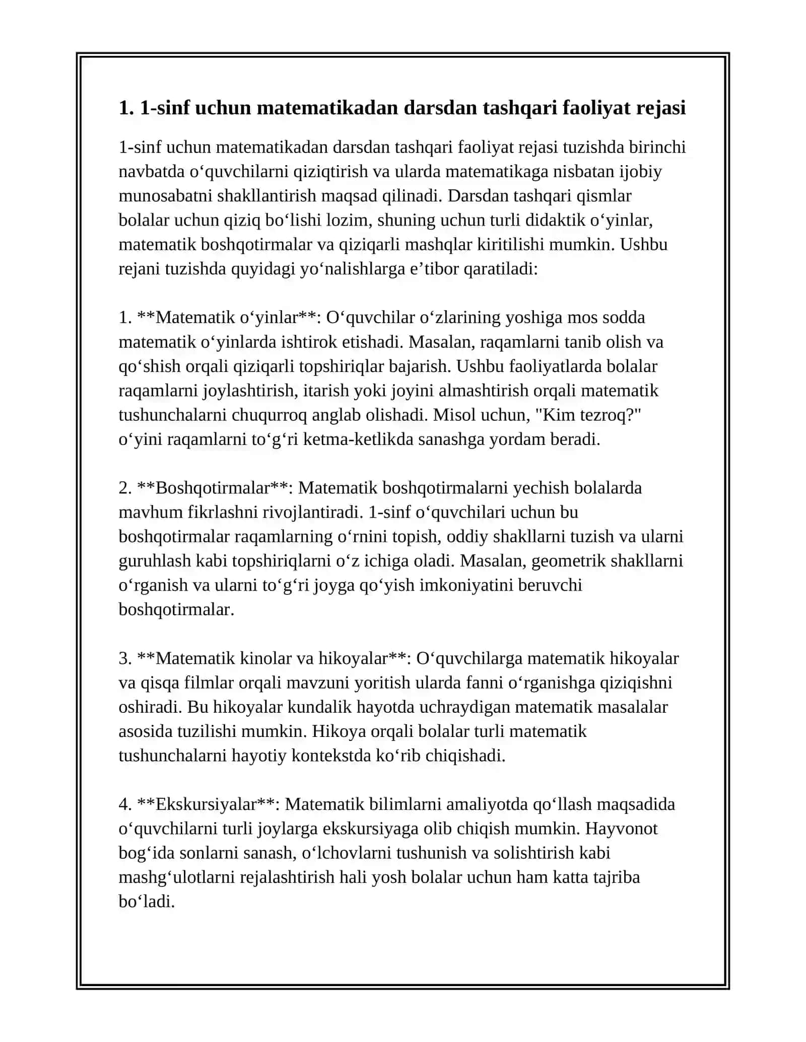 1-SINFDA MATEMATIKADAN SINFDAN TASHQARI ISHLARNI TASHKIL ETISH 3