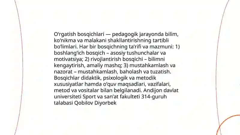 Oʻrgatish bosqichlarining asosiy yoʻnalishi va xususiyatlari 3