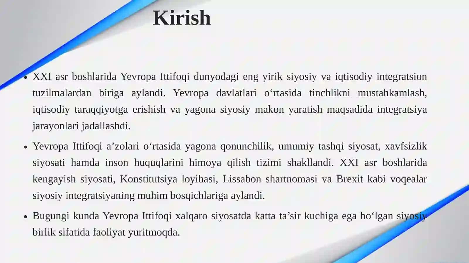 XXI asr boshlarida Yevropa Ittifoqining siyosiy integratsiya jarayonlari 3