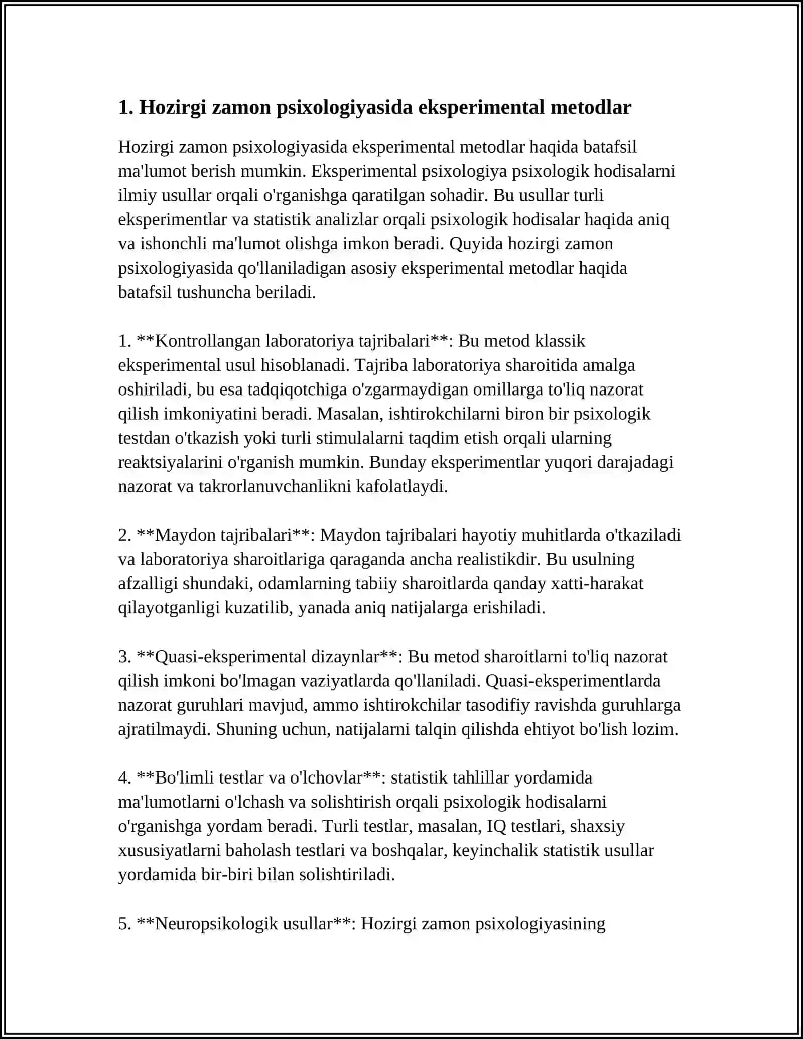 HOZIRGI ZAMON PSIXOLOGIYASINING TADQIQOT METODLARI. PSIXIKANING FILOGENETIK TARAQQIYOTI 3
