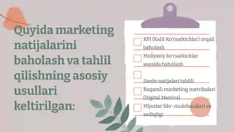 Marketing natijalarini baholash va tahlil qilish usullari 3