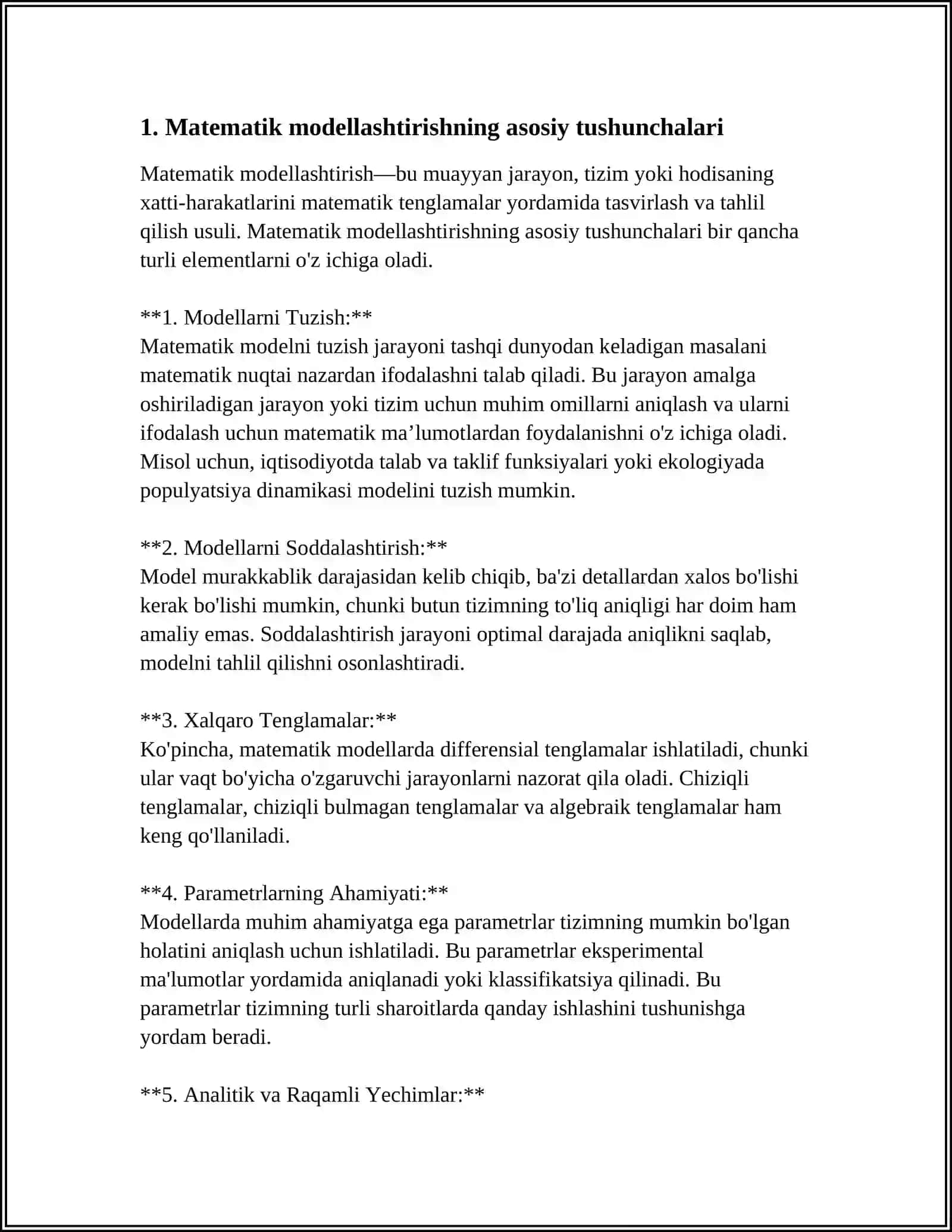 MATEMATIK MODELLARNI TAHLIL QILISH, MODEL VA OB‘EKTNING ADEKVATLIGI 3