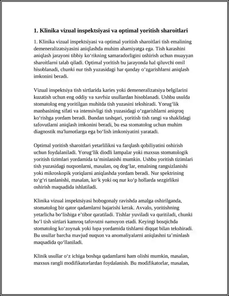 EMALNING O‘CHOQLI DEMINERALIZATSIYASINI VA TISH KARASHINI ANIQLASHNINGKLINIK USULLARI 3