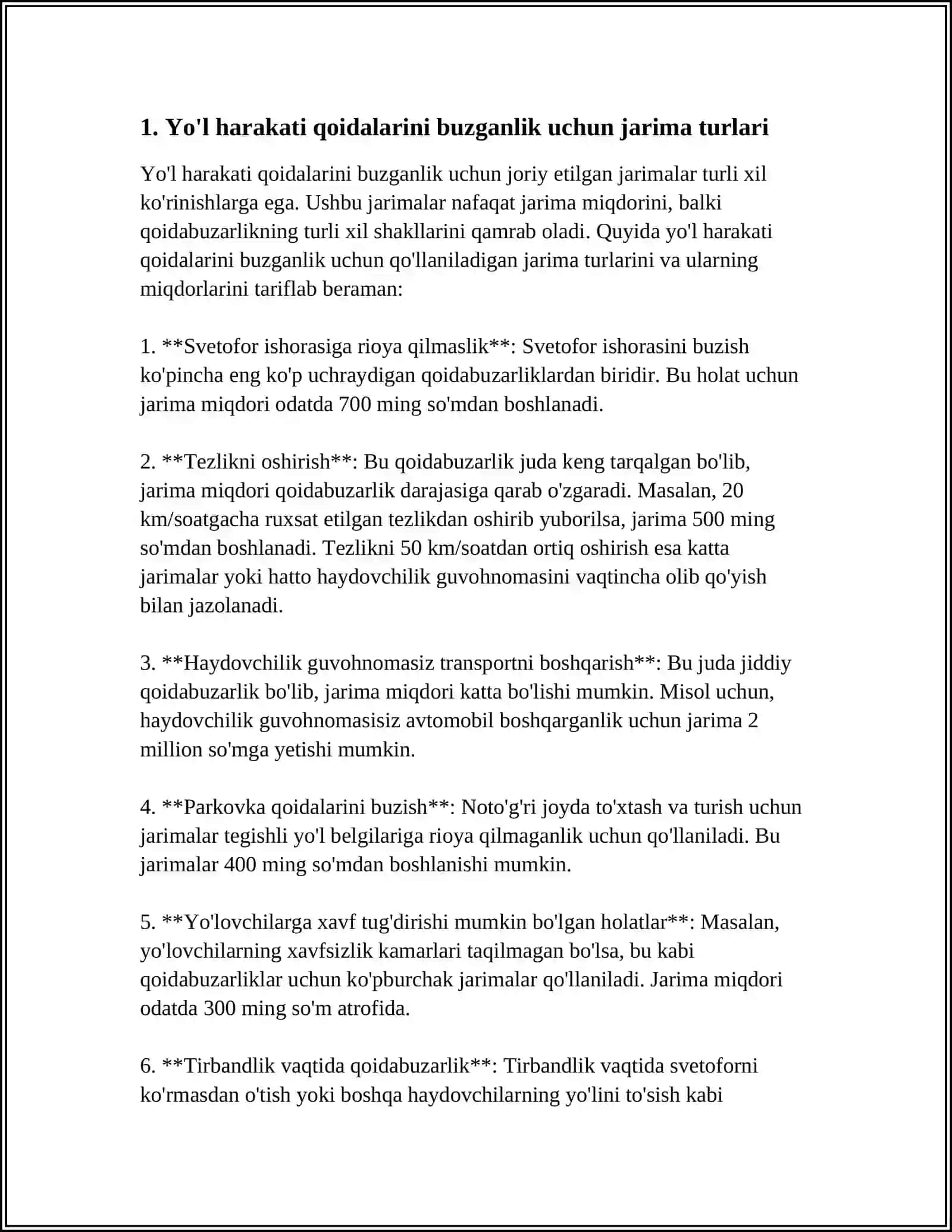 YOʻL HARAKATI QOIDALARINI BUZGANLIGI UCHUN MAMURIY JAVOBGARLIK 3
