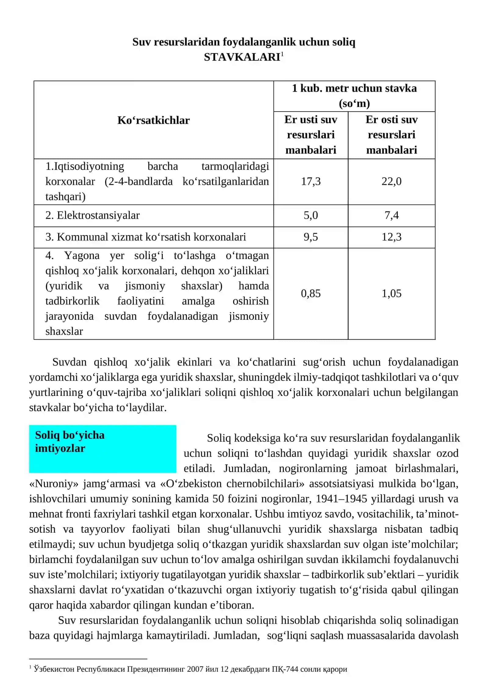 Suv resurslaridan foydalanganlik uchun soliq 3
