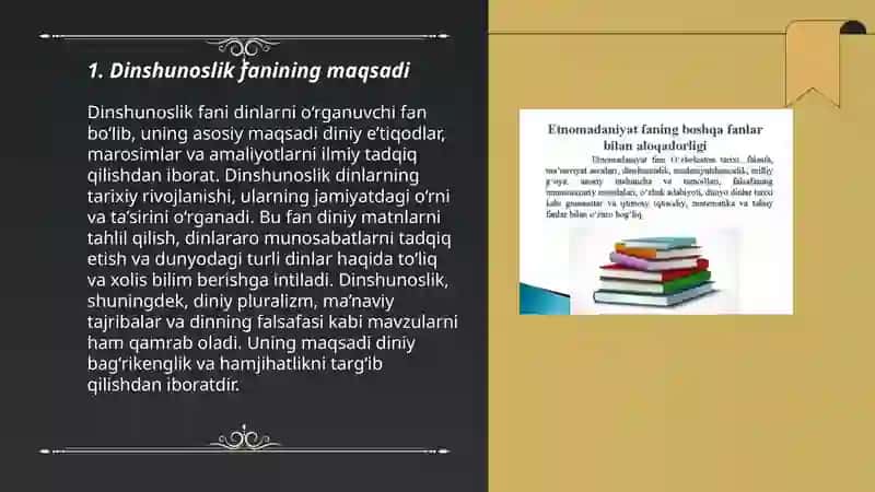 Dinshunoslik fanining predmenti maqsadi va vazifalari 3