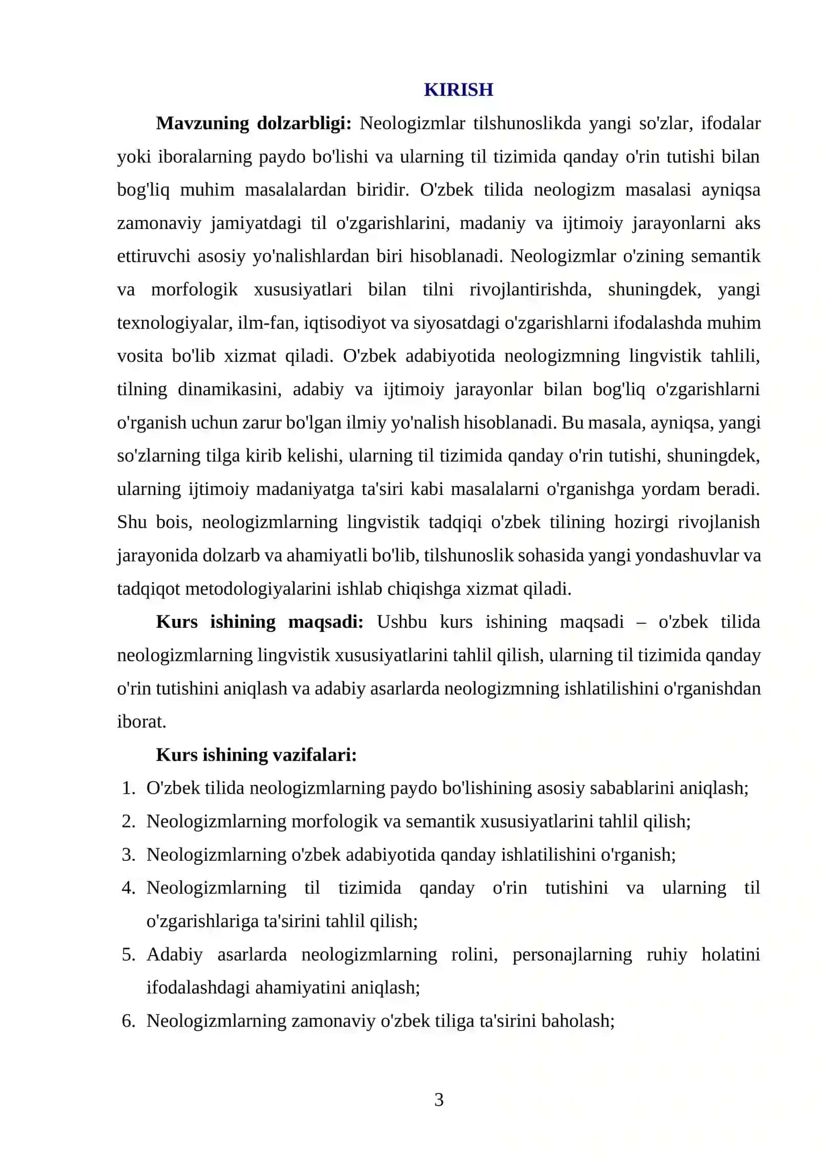 "NEOLOGIZMLARNING LINGVISTIK TADQIQI" MAVZUSIDA YOZGAN KURS ISHI 3