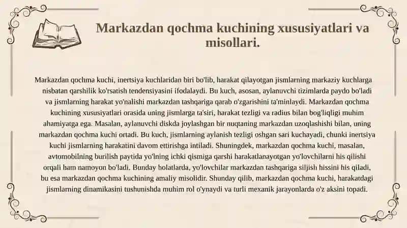 Aylanuvchi sanoq tizimidagi inertsiya kuchlari. Markazdan qochma va korrioliz inertsiya kuchlari. 3
