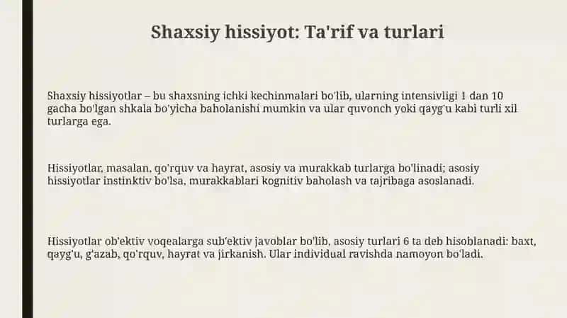 Shaxsiy hissiyotlar 3