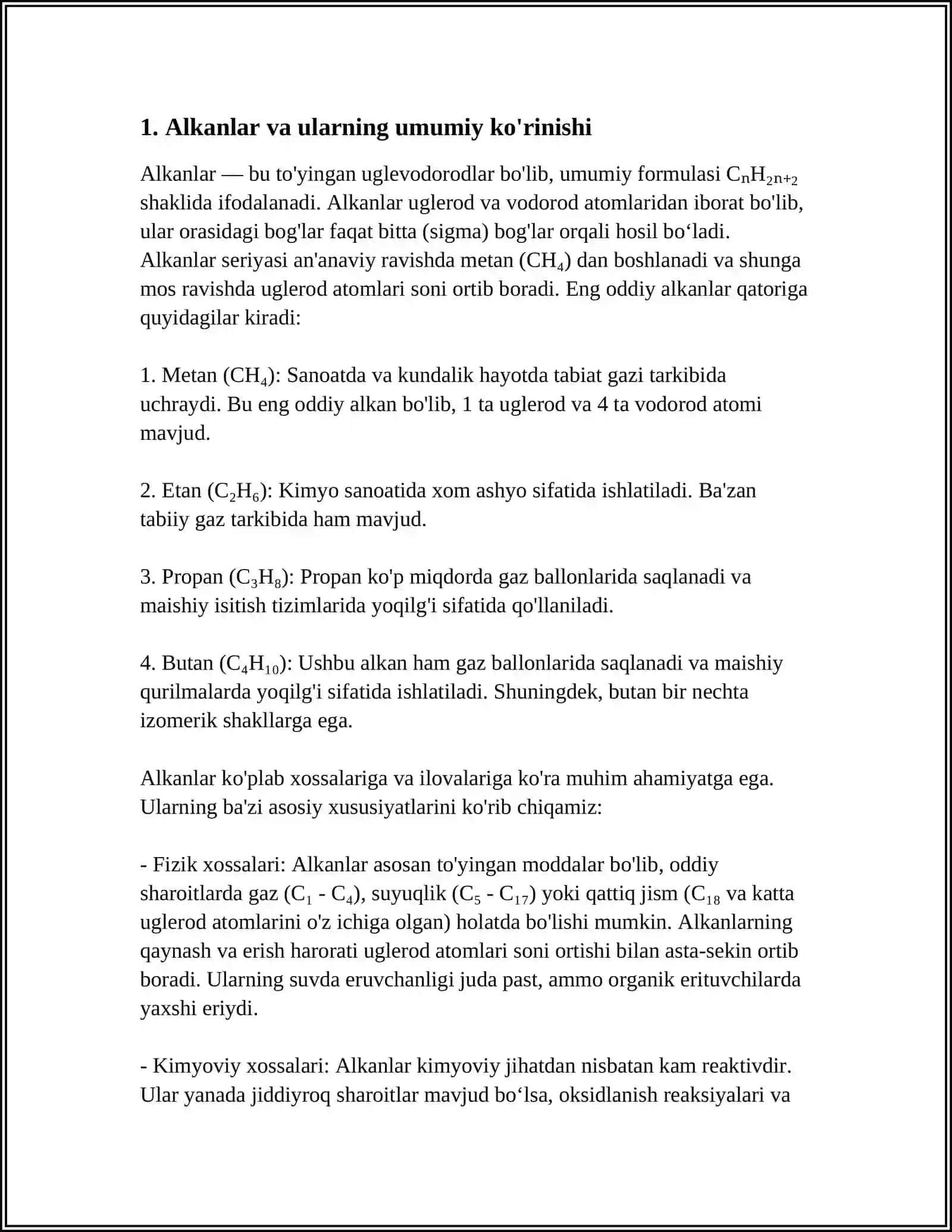 ALKADIYENLAR GOMOLOGI, OLINISHI, FIZIK-KIMYOVIY XOSSASI, NOMLANISHI, ISHLATILISHI, IZOMERIYASI 3