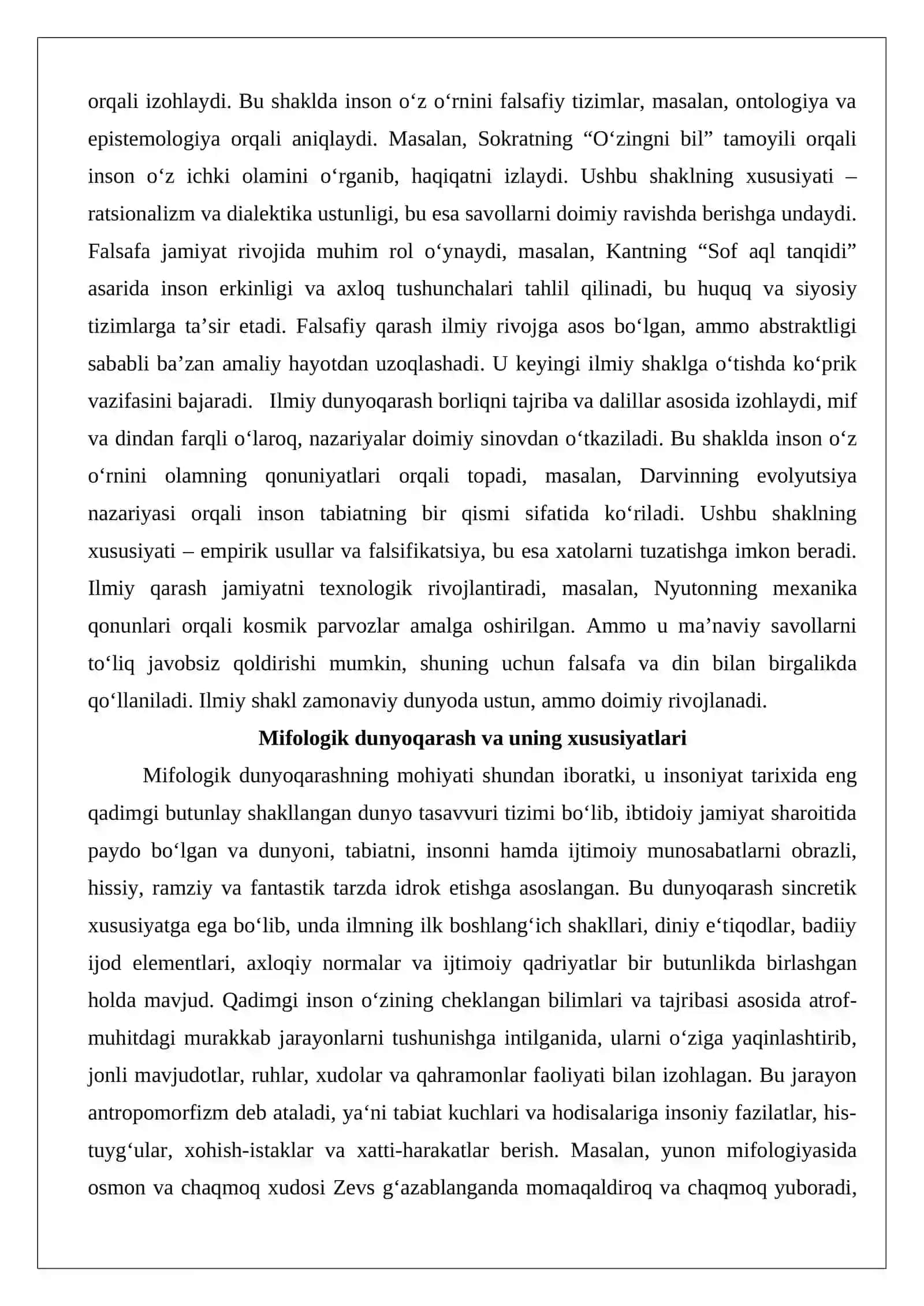 Dunyoqarashning tarixiy shakllari va ularning xususiyatlari 3