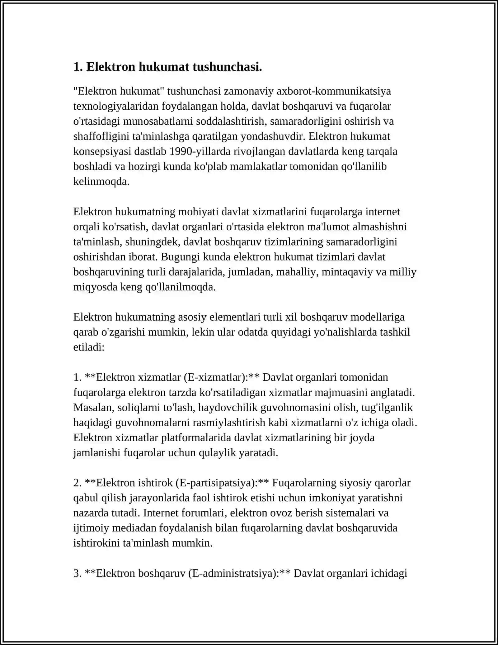 DAVLAT BOSHQARUVIDA " ELEKTRON HUKUMAT " TIZIMI. ELEKTRON HUKUMAT TUSHUNCHASI HAQIDA SLAYD 3