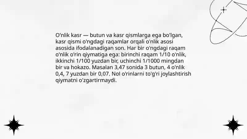O'nlik kasrlar va ularni ustida arifmetik amallarni bajarish algoritmi 3
