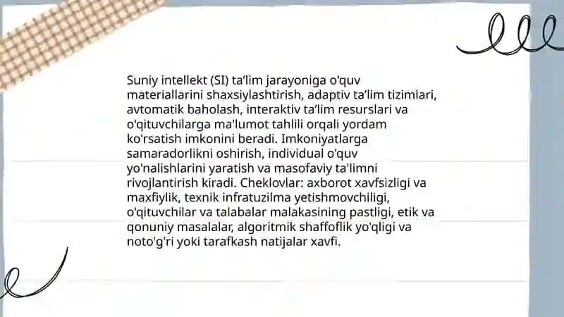 Taʼlimda Suniy intellekt: muammolar va istiqbollar 3