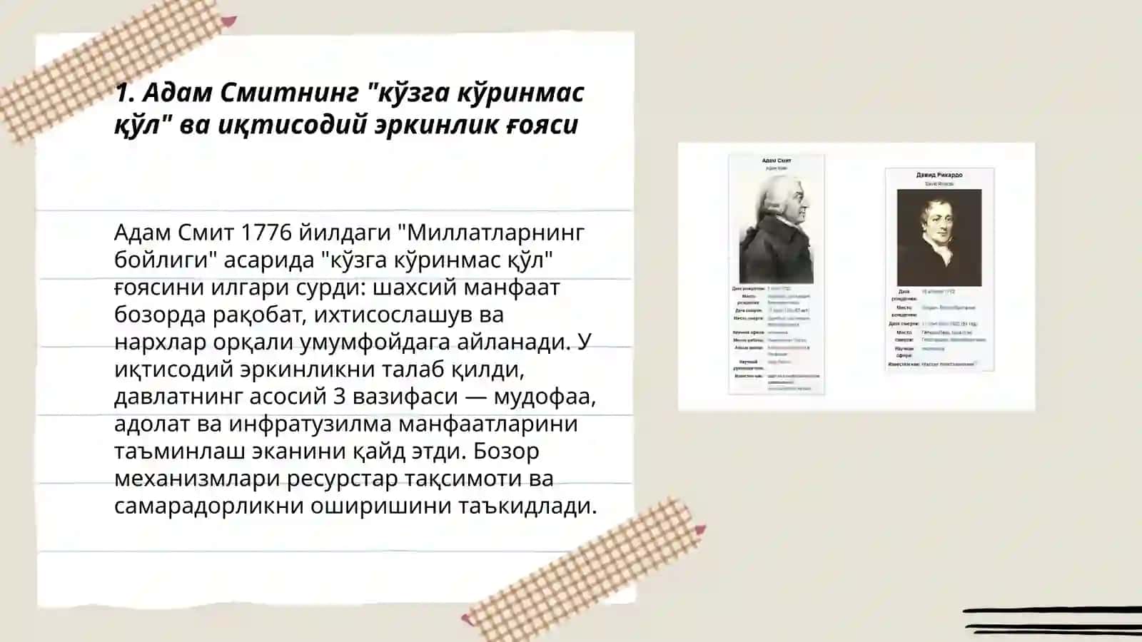 Адам Смит гоялари. Давид Рикардо талимоти 3