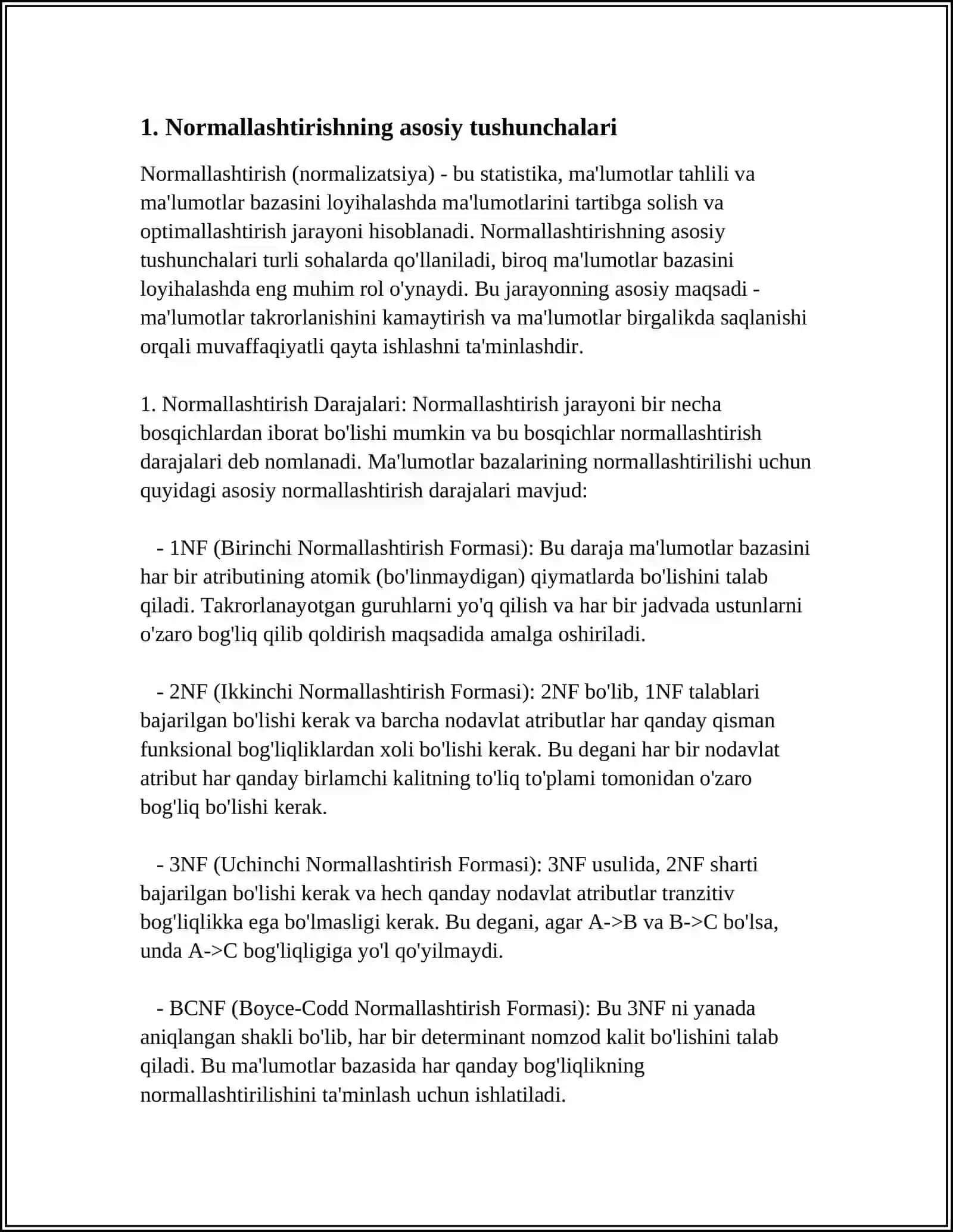 MA'LUMOTLAR BAZASIDA NORMALIZATSIYA JARAYONI VA UNING AVZALIKKLARI 3