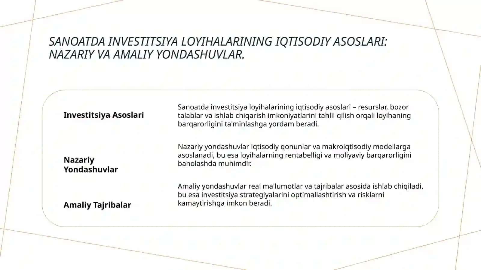 Sanoatda investitsiya loyihalarini iqtisodiy tahlil qilish 3