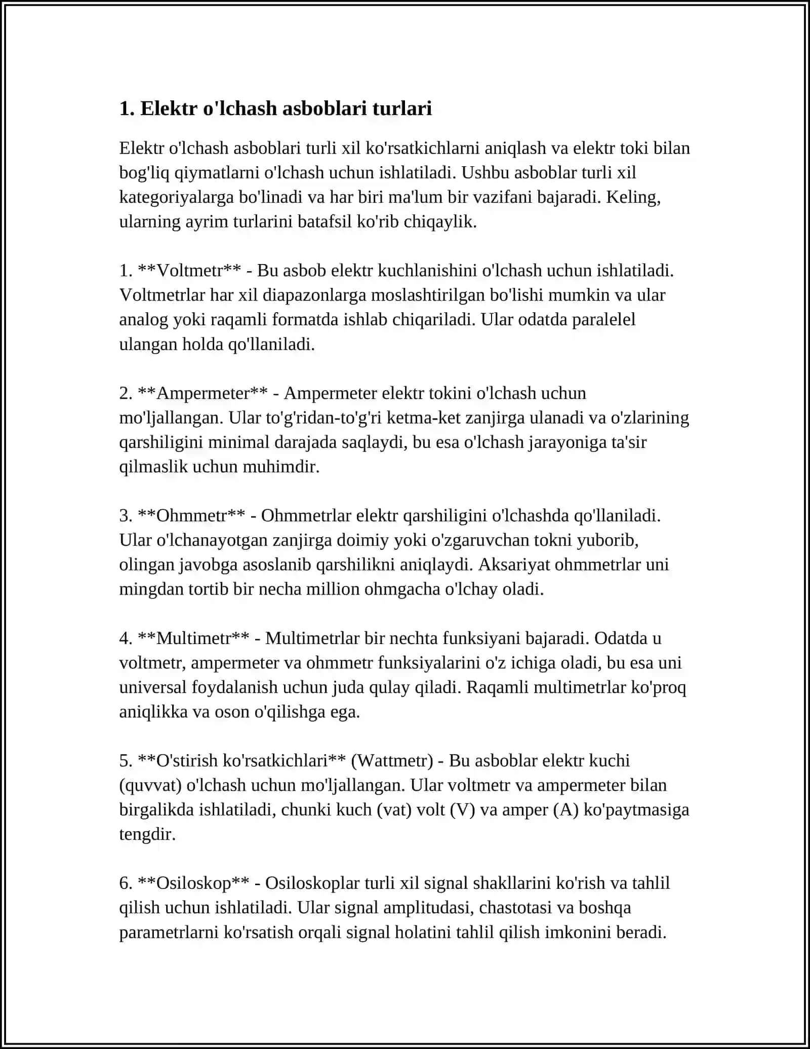 ELEKTR O'LCHASH ASBOBLARI HAQIDA UMUMIY MA'LUMOT VA ULARNING ANIQLIK KLASLARI 3