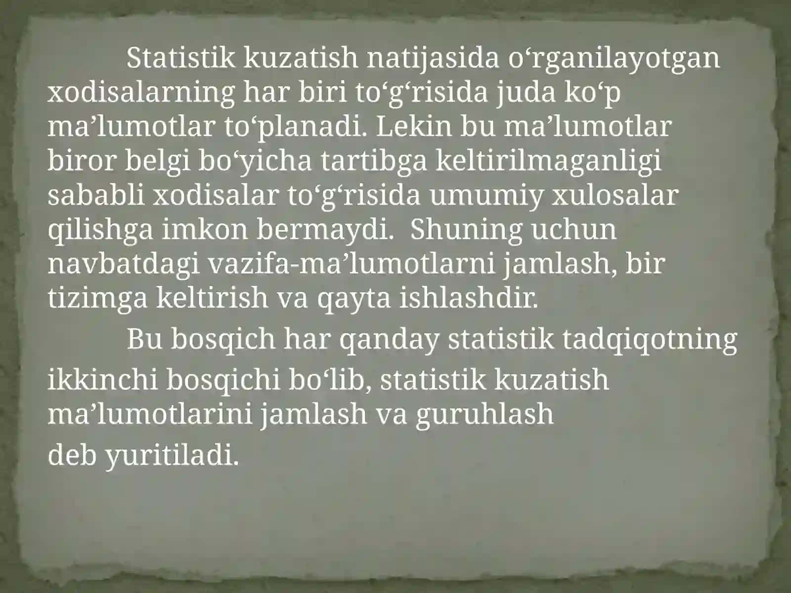 Statistik ma'lumotlarni jamlash va guruhlash 3