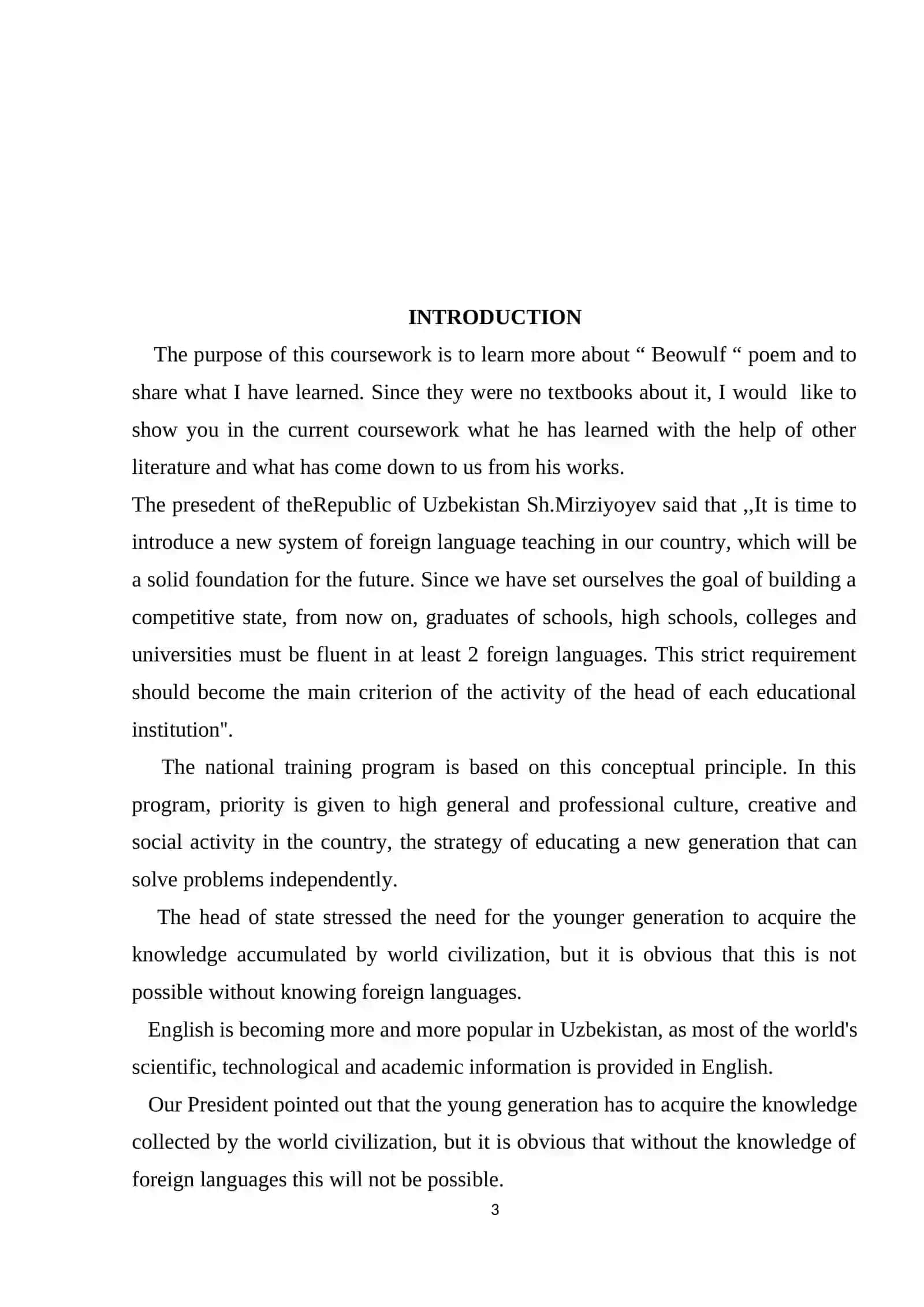 Course Paper on "Beowulf" Poem 3