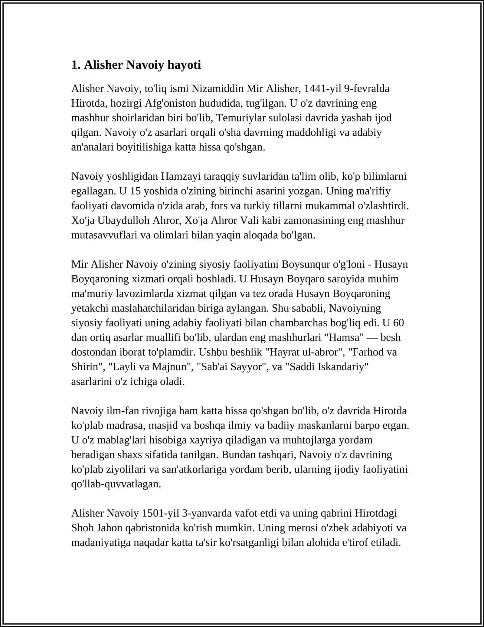 ALISHER NAVOIY HAQIDA MALUMOT 3