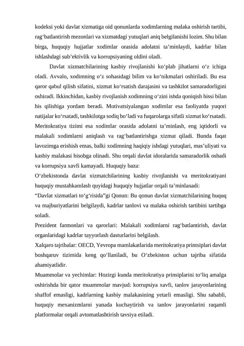 Davlat xizmatchilarining kasbiy rivojlanishi va meritokratiani huquqiy mustahkamlash 3