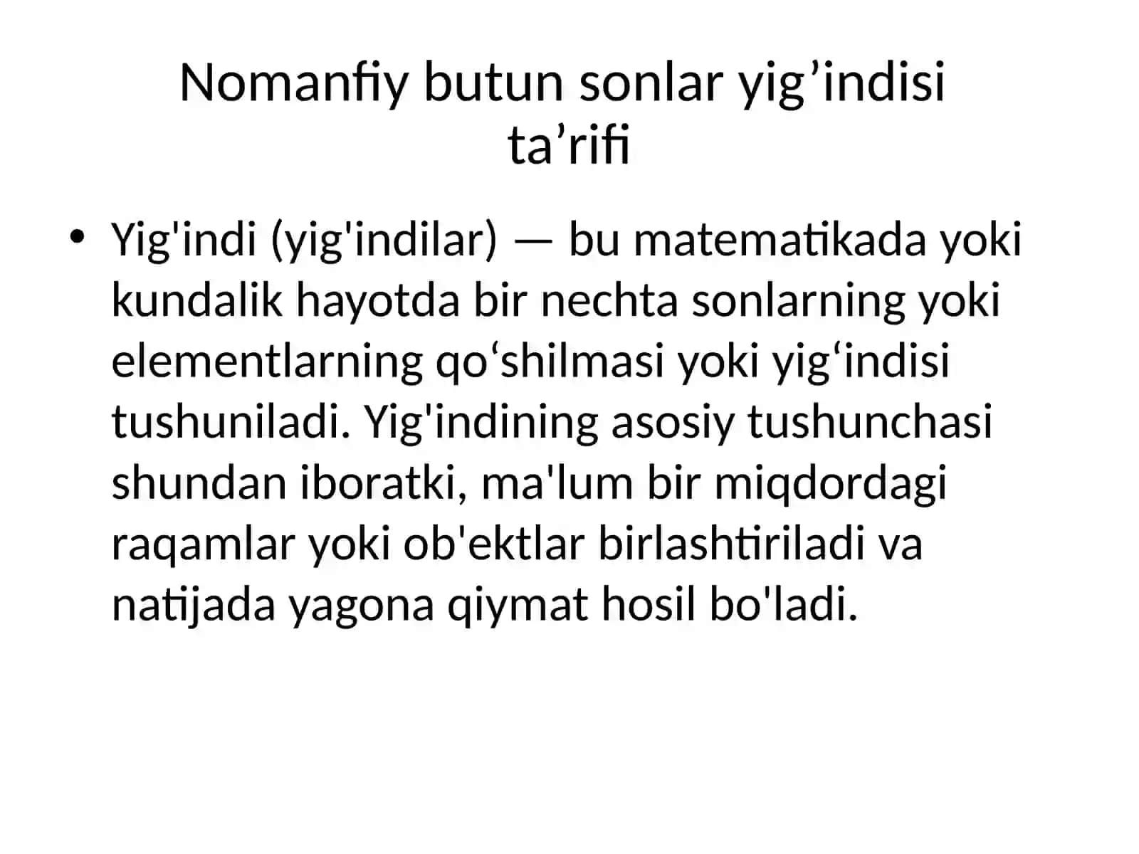 Nomanfiy butun sonlar yig'indisi 3