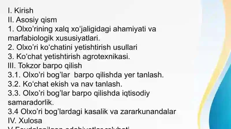 Olxo’ri ko’chatlarini yetishtirish tehnologiyasi.Bog' barpo etish 3