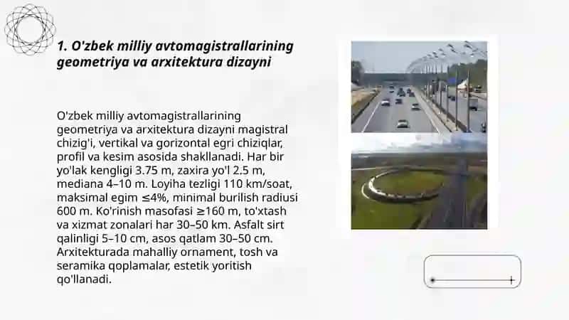 Zamonaviy avtomagistrallarni tuzilishi - O'zbek milliy avtomagistrallari 3