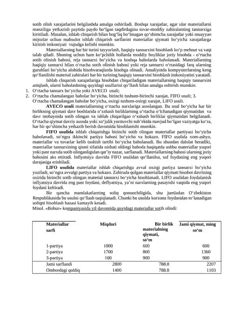 Ishlab chiqarish zahiralarining hisobini tuzish 3
