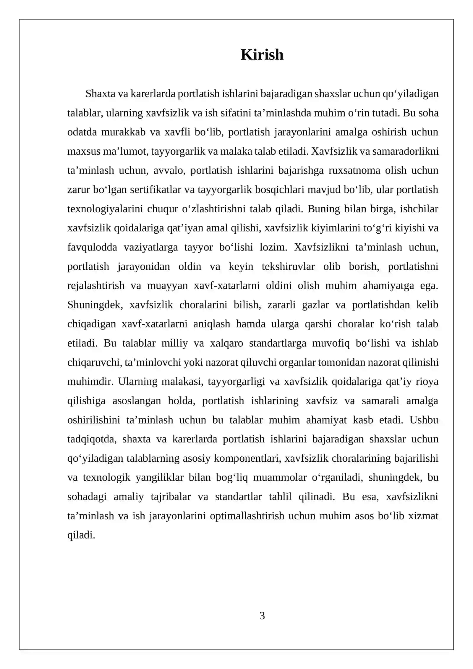 SHAXTA VA KARERLARDA PORTLATISH ISHLARINI BAJARADIGAN SHAXSLARGA QO'YILADIGAN TALABLAR 3