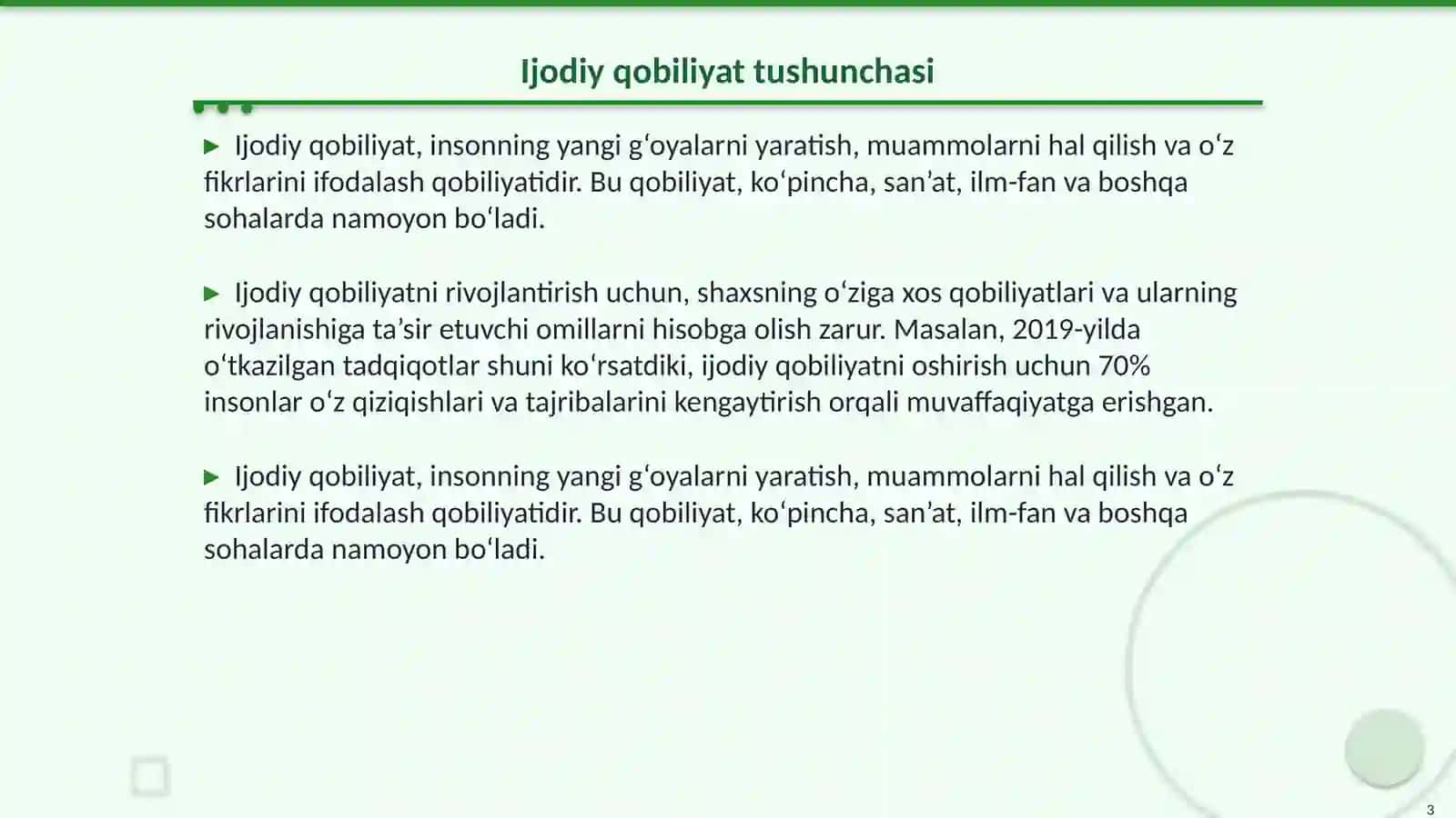 Ijodiy qobiliyatini oʻstirish 3