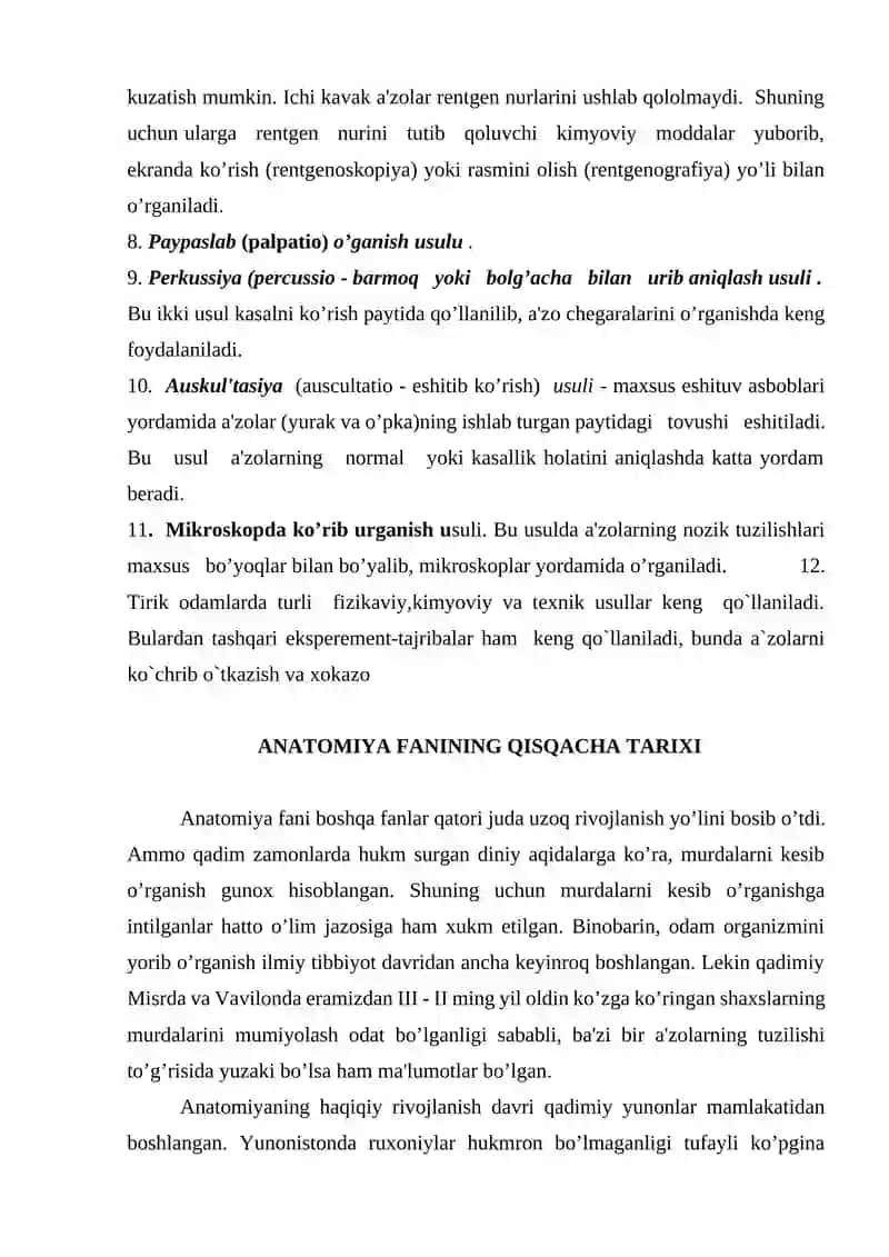 Anatomiyani o’rganish usullari 3