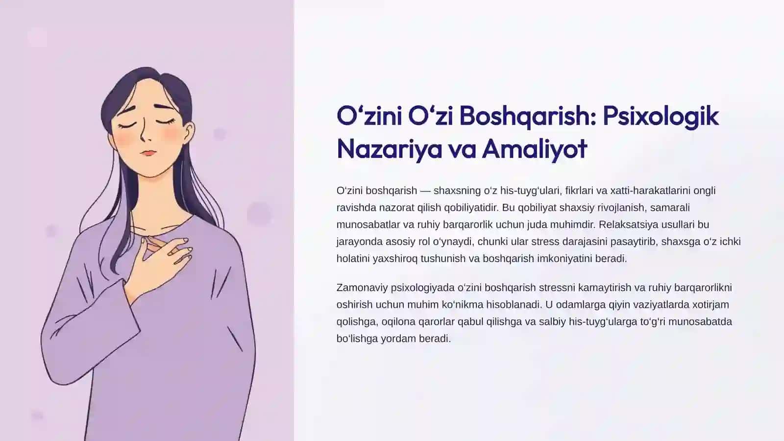 Psixologiyada Relaksatsiya O‘zini O‘zi Boshqarish Usullarini Qo‘llash Omili 3