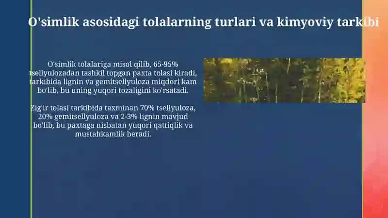 O'simliklar asosida olinadigan tolalar, tuzilishi va xossalari 3